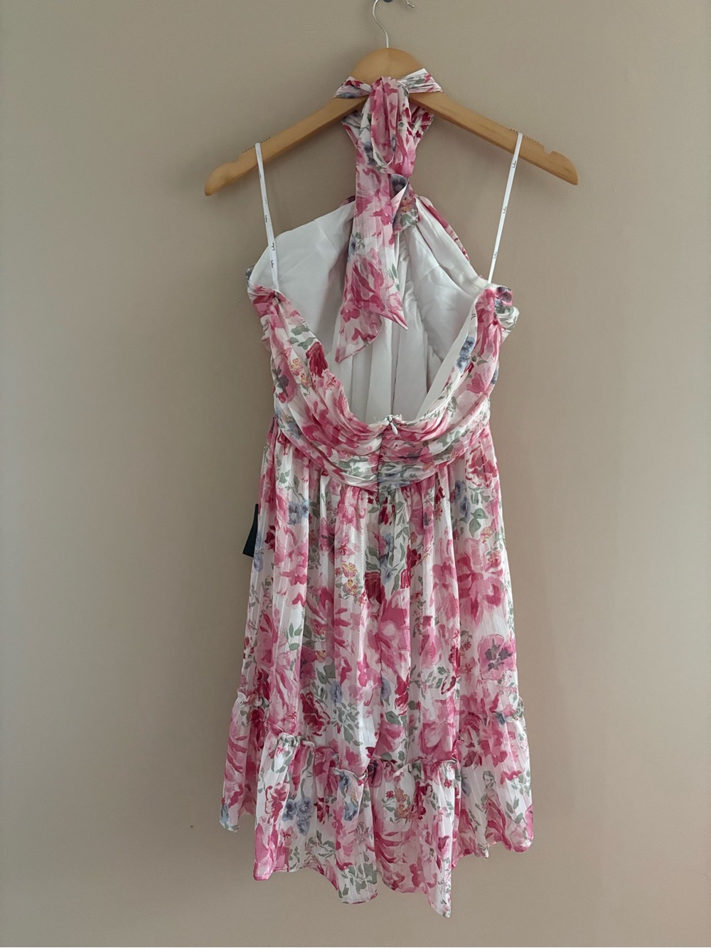 Lulus Radiantly Sweet White and Pink Floral Halter Mini Dress Size XL Feminine - Picture 3 of 8